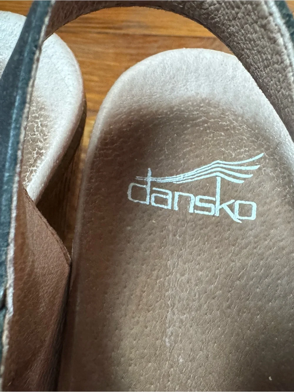 Dansko Black Leather Woven Strap Ankle Sandals